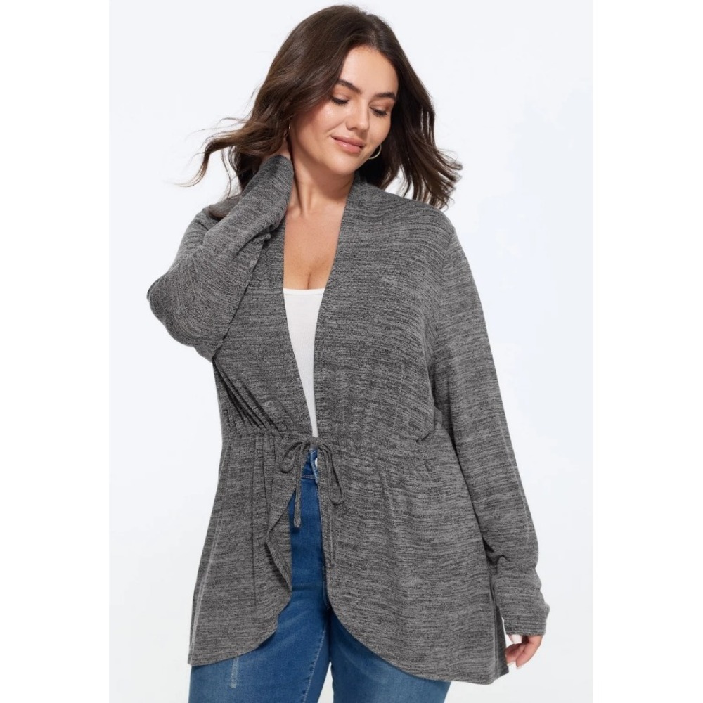 Bloomchic Supersoft Drawstring Waist Long Sleeve Kimono Grey Space Dye 1X 14-16